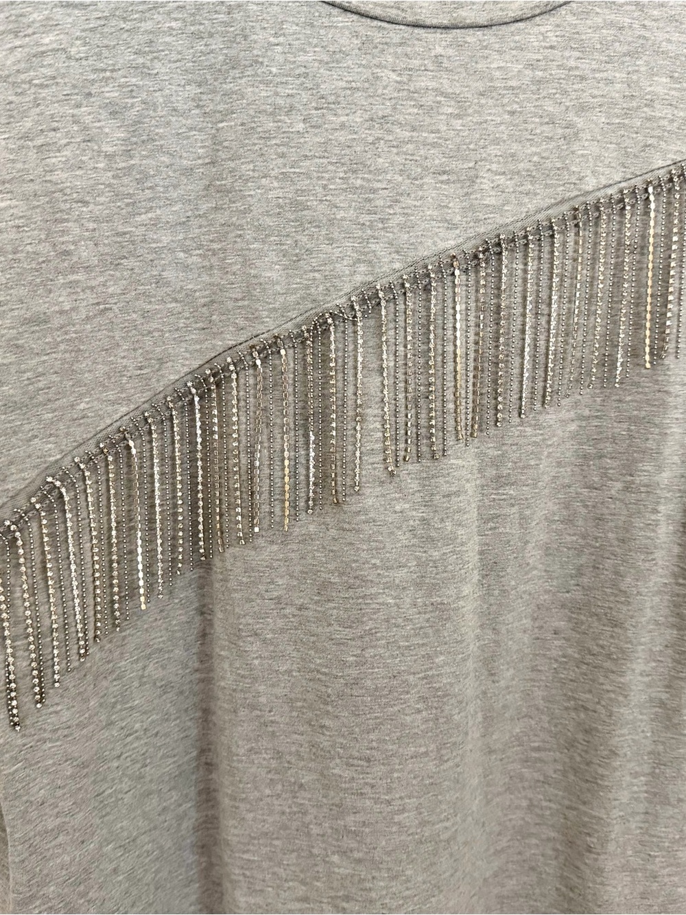 Gray Tee with Silver Rhinestone Fringe